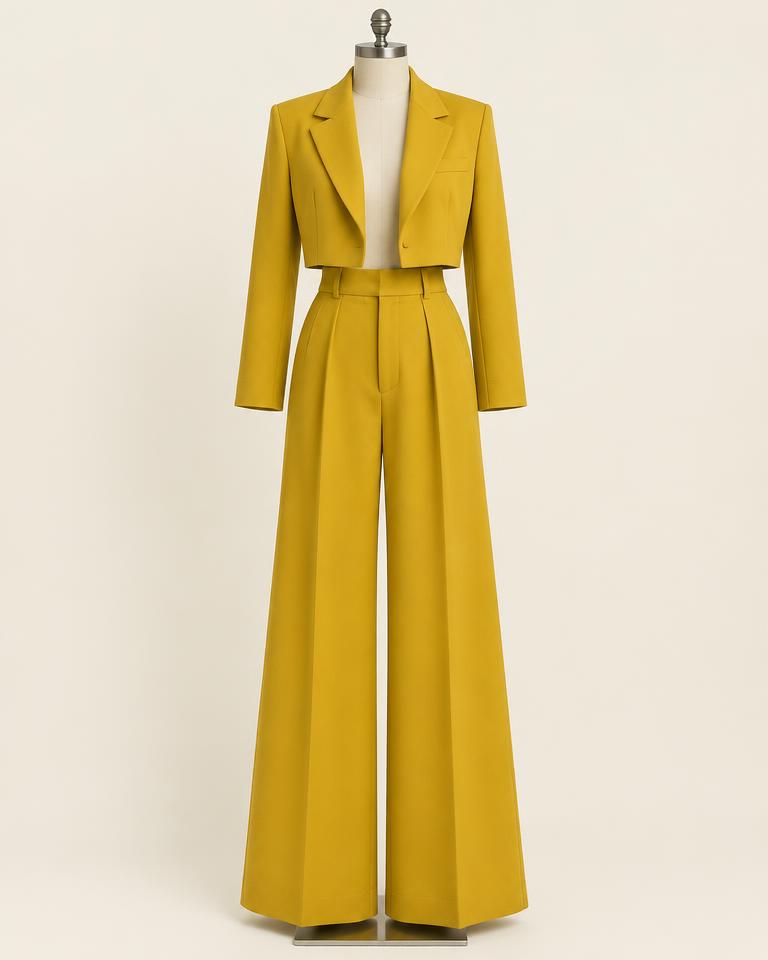 Mustard Cropped Blazer Set